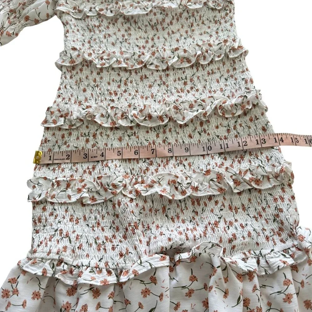 SABO SKIRT Shirred Lule Ruched Dress Sz S Floral Tiered Off The Shoulder Ruffle - Picture 6 of 14